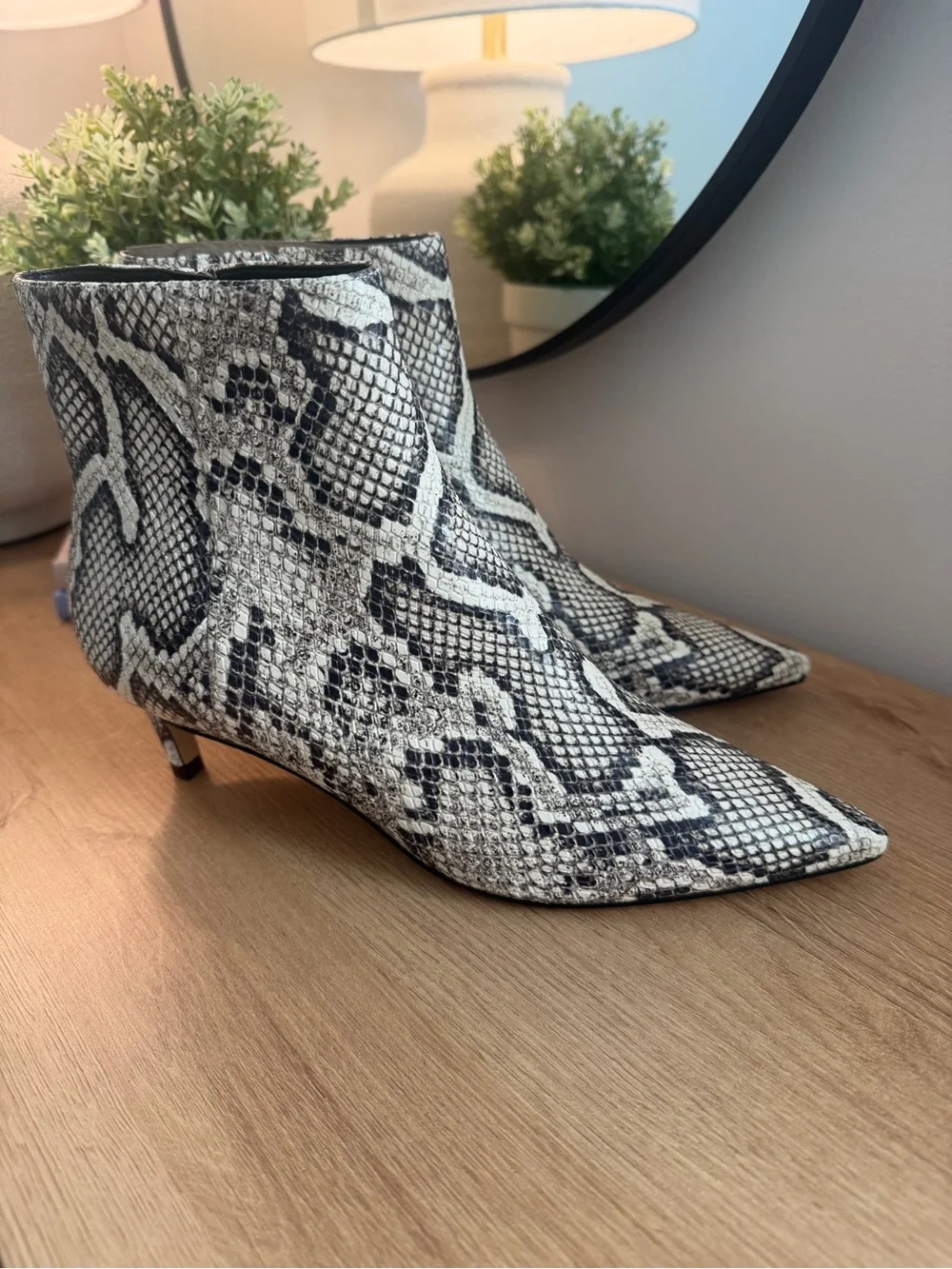 Marc Fisher Itzia Snake-Print Pointed Kitten Heel Ankle Boot
